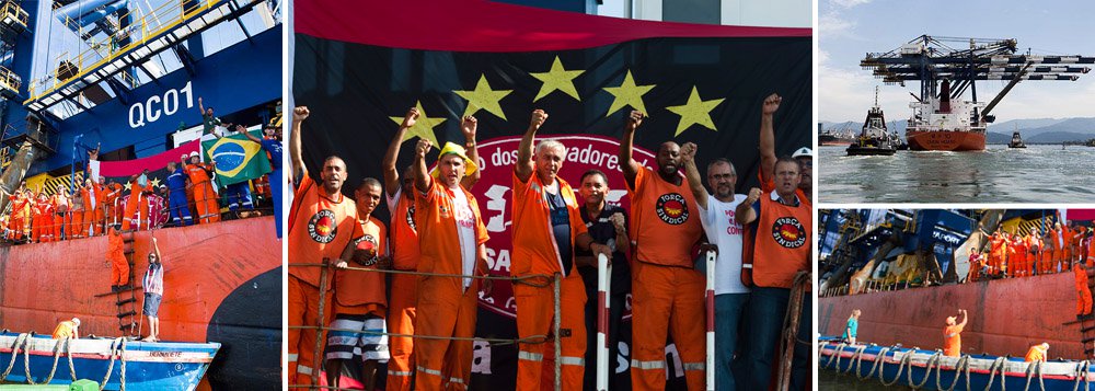Portuários tomam navio em Santos em protesto inédito Portuários tomam navio em Santos em protesto inédito