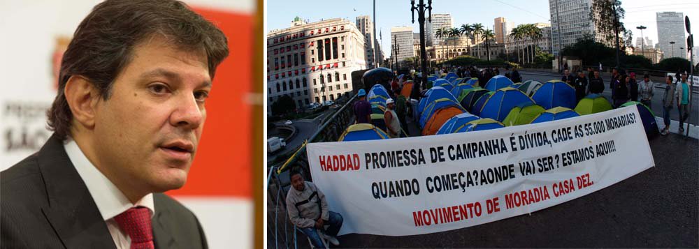 Por moradia, manifestantes acampam diante da prefeitura de SP Por moradia, manifestantes acampam diante da prefeitura de SP