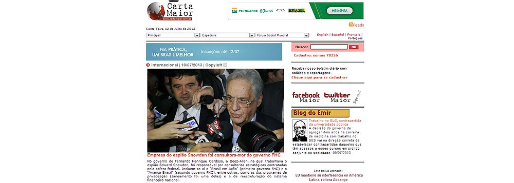 Carta Maior: Consultoria de Snowden era braço-direito de FHC Carta Maior: Consultoria de Snowden era braço-direito de FHC