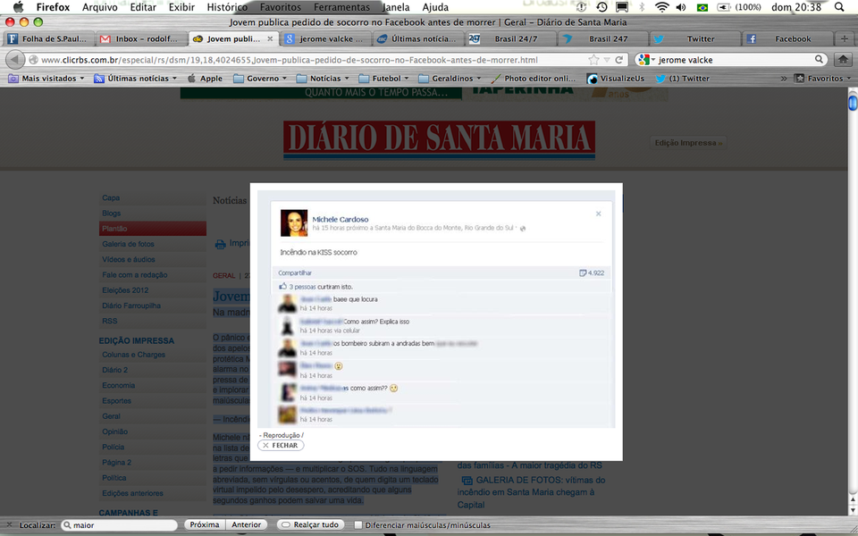 Antes de morrer, um pedido de socorro pelo Facebook (Foto: Reprodução de internet) Antes de morrer, um pedido de socorro pelo Facebook
