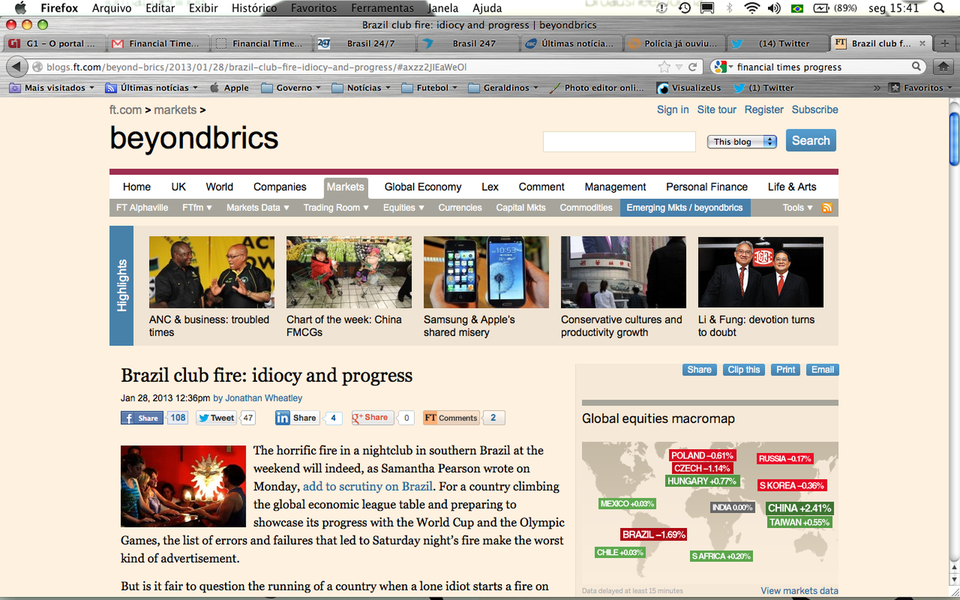 Financial Times sobre Santa Maria: "Idiotia e Progresso" (Foto: Reprodução de internet) Financial Times sobre Santa Maria: "Idiotia e Progresso"