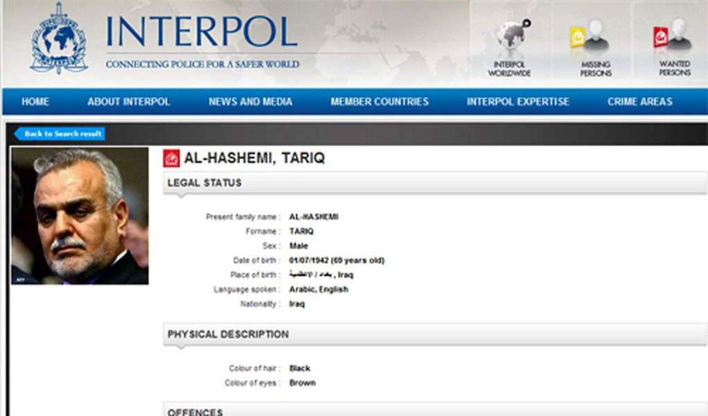 Interpol faz alerta para capturar ex-vice-presidente do Iraque (Foto: Divulgação) Interpol faz alerta para capturar ex-vice-presidente do Iraque