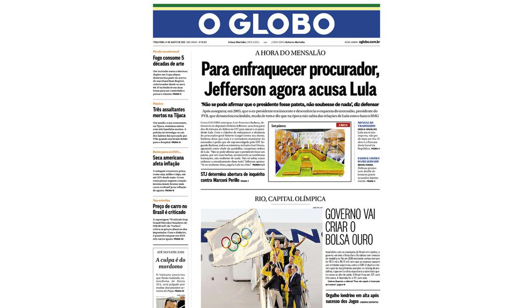 Jefferson também deu nó no jornal O Globo (Foto: Divulgação) Jefferson também deu nó no jornal O Globo