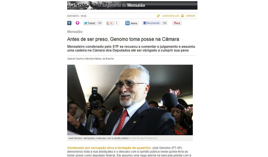 Reportagem de Veja expressa ódio a Genoino Reportagem de Veja expressa ódio a Genoino