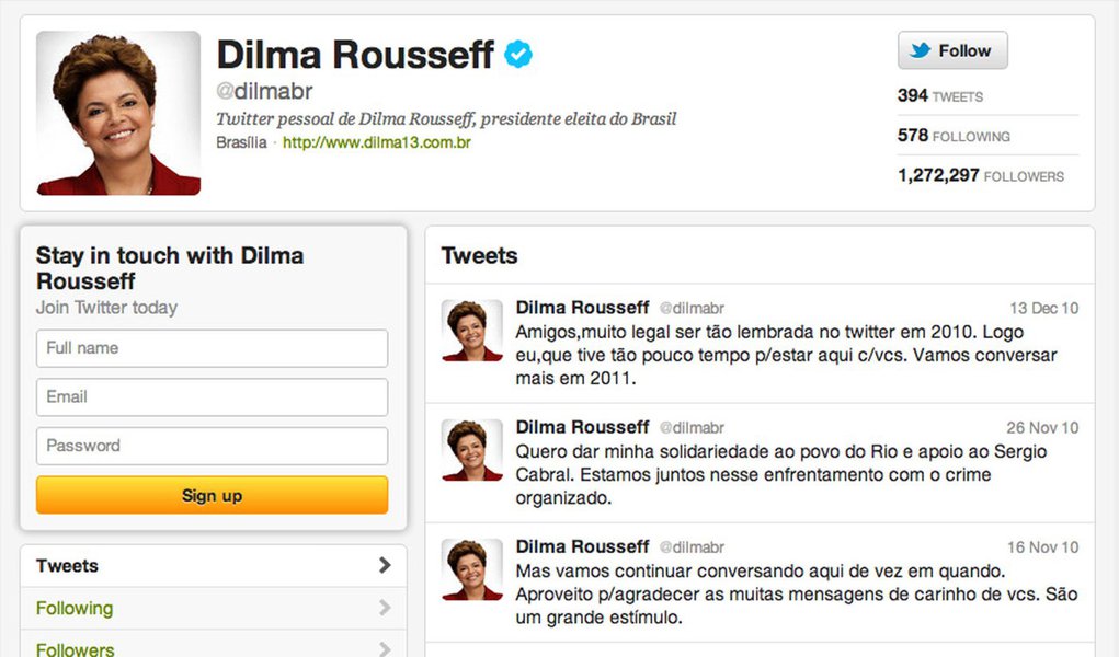 Inativa, Dilma é uma das mais influentes da política no Twitter (Foto: Divulgação) Inativa, Dilma é uma das mais influentes da política no Twitter