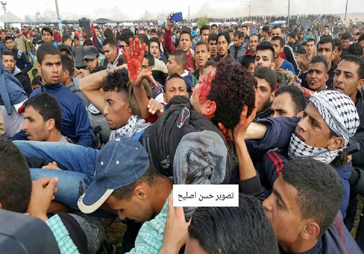 Ataque israelense à marcha pacífica palestina, mata 12 pessoas e fere mais de mil (Foto: ibraspal.org) Ataque israelense à marcha pacífica palestina, mata 12 pessoas e fere mais de mil