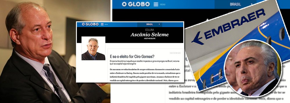 Globo quer pressa na venda da Embraer para evitar 'risco Ciro' Globo quer pressa na venda da Embraer para evitar 'risco Ciro'