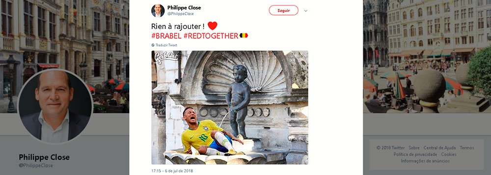 Prefeito de Bruxelas agride Neymar nas redes (Foto: Reprodução/Twitter Philippe Close) Prefeito de Bruxelas agride Neymar nas redes