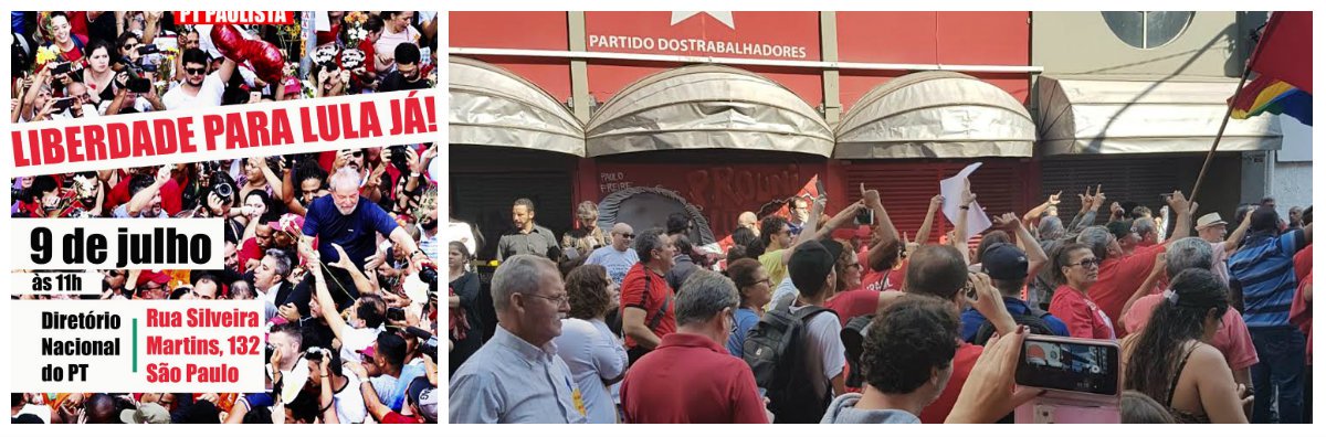 Militantes se reúnem em frente ao PT por Lula Livre Militantes se reúnem em frente ao PT por Lula Livre