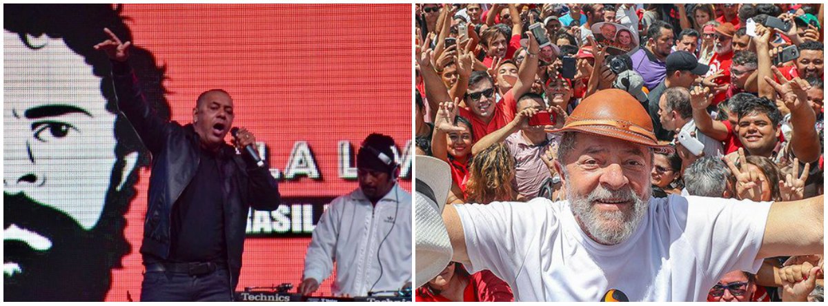 “Nós somos a rua”, diz rapper GOG em ato por Lula Livre em SP (Foto: Esq.: Divulgação / Dir.: Stuckert) “Nós somos a rua”, diz rapper GOG em ato por Lula Livre em SP