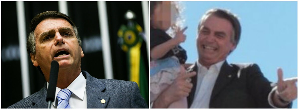 Tirem as crianças do colo de Bolsonaro! (Foto: Esq.: Marcelo Camargo - ABR / Dir.: Reprodução (Twitter)) Tirem as crianças do colo de Bolsonaro!