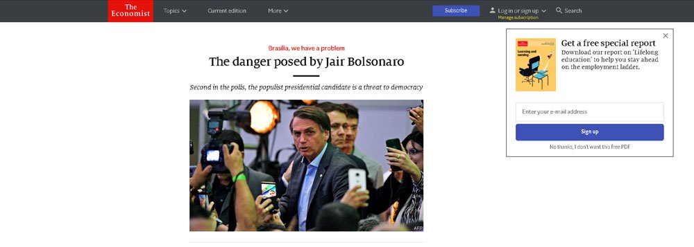 Economist diz que Bolsonaro é ameaça à democracia Economist diz que Bolsonaro é ameaça à democracia