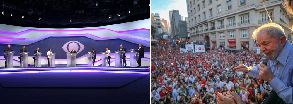 Debate sem Lula deixou um vazio no telespectador (Foto: Kelly Fuzaro/Band | Stuckert) Debate sem Lula deixou um vazio no telespectador