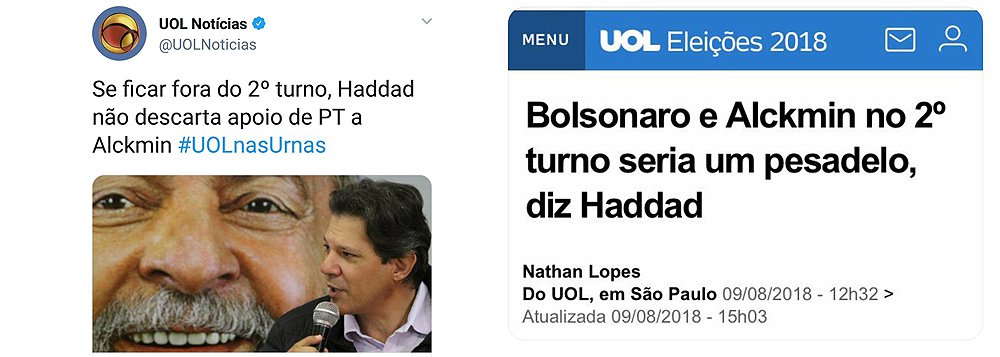 UOL coloca frase na boca de Haddad e se corrige UOL coloca frase na boca de Haddad e se corrige
