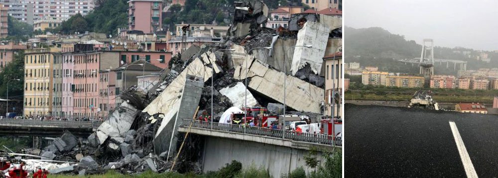 Governo italiano exige respostas após queda de ponte em Gênova (Foto: Reuters/Stefano Rellandini | MARTINA MORINI/ TWITTER/ REPRODUÇÃO) Governo italiano exige respostas após queda de ponte em Gênova