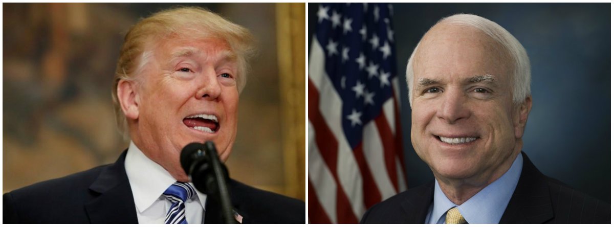 Trump veta comunicado da Casa Branca que qualificava McCain como “herói” (Foto: Esq.: Leah Millis - Reuters) Trump veta comunicado da Casa Branca que qualificava McCain como “herói”