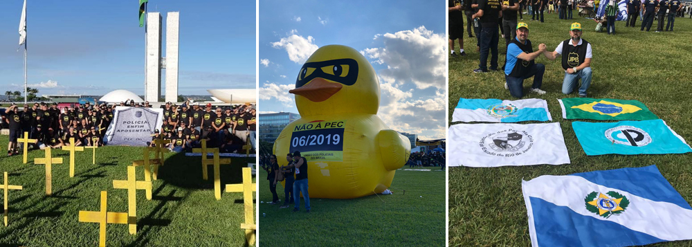 Policiais se dizem traídos por Bolsonaro e levam pato de volta a Brasília Policiais se dizem traídos por Bolsonaro e levam pato de volta a Brasília