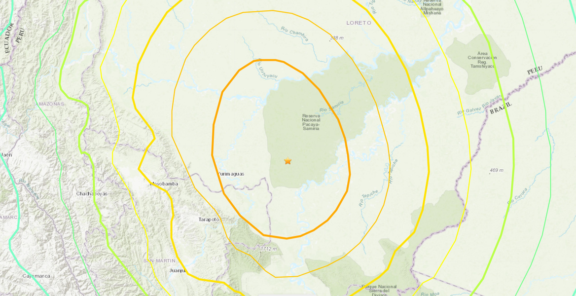 Terremoto de magnitude 8,0 sacode norte do Peru e foi sentido no Brasil (Foto: Reprodução USGS) Terremoto de magnitude 8,0 sacode norte do Peru e foi sentido no Brasil