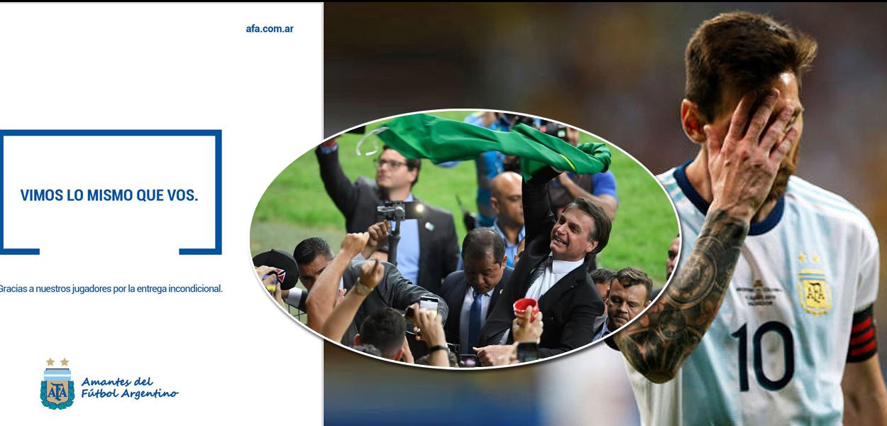 Argentina de Lionel Messi eliminada da Copa América para o Brasil de Jair Bolsonaro (Foto: Reuters e Reprodução Twitter) Argentina de Lionel Messi eliminada da Copa América para o Brasil de Jair Bolsonaro