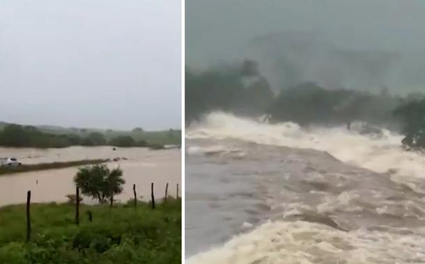 Barragem rompe em cidade da Bahia (Foto: Reprodução vídeo) Barragem rompe em cidade da Bahia