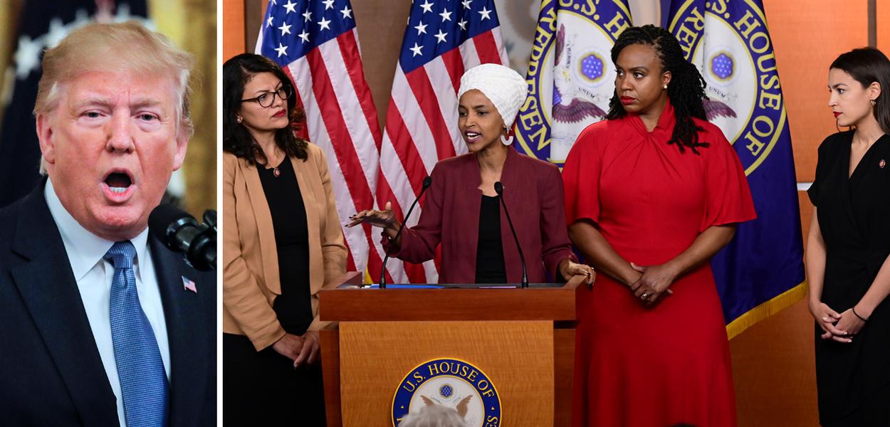 Donald Trump e deputadas Rashida Tlaib, Ilhan Omar, Ayanna Pressley e Alexandria Ocasio-Cortez (Foto: Reuters) Donald Trump e deputadas Rashida Tlaib, Ilhan Omar, Ayanna Pressley e Alexandria Ocasio-Cortez