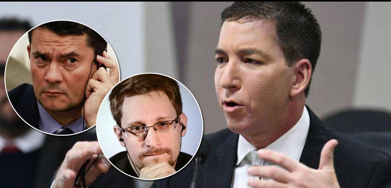 Glenn Greenwald, Edward Snowden e Sergio Moro. Glenn Greenwald, Edward Snowden e Sergio Moro.