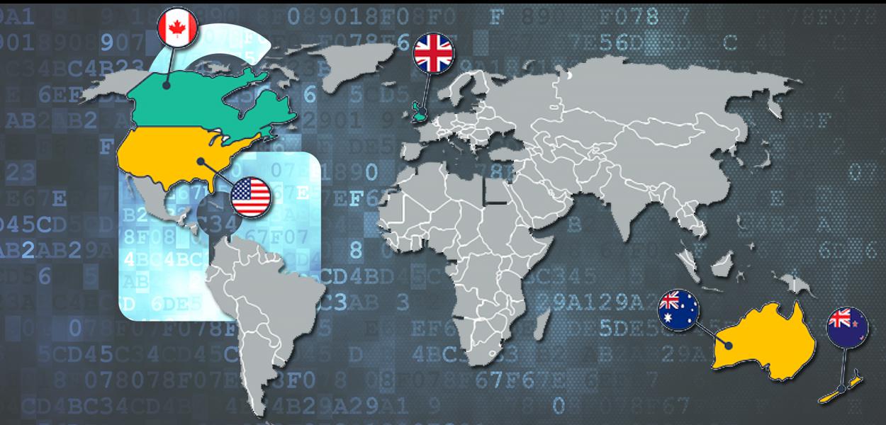 Os chamados 'Five Eyes', formado por Estados Unidos, Reino Unido, Canadá, Austrália e Nova Zelândia. (Foto: Five Eyes) Os chamados 'Five Eyes', formado por Estados Unidos, Reino Unido, Canadá, Austrália e Nova Zelândia.