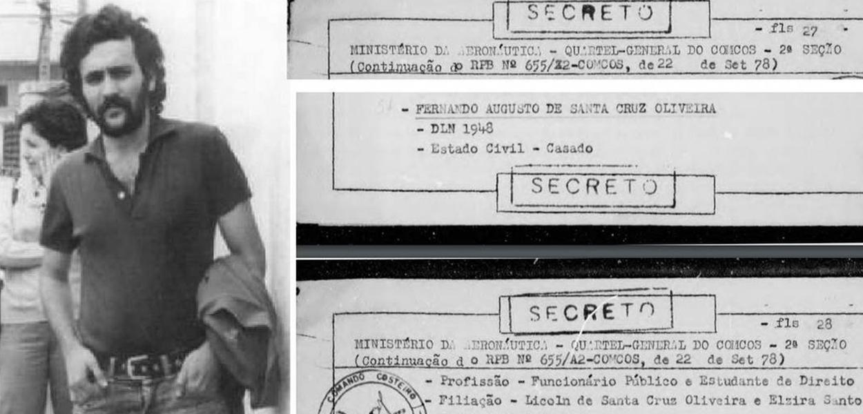 Fernando Augusto de Santa Cruz Oliveira, desaparecido em 1974, durante a ditadura militar e documento que informa data de sua prisão. (Foto: Arquivo e Reprodução/Arquivo Nacional) Fernando Augusto de Santa Cruz Oliveira, desaparecido em 1974, durante a ditadura militar e documento que informa data de sua prisão.