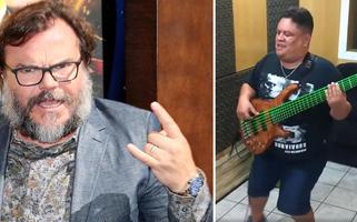 O ator e músico Jack Black e o baixista potiguar Júnior Groovador (Foto: Reprodução) O ator e músico Jack Black e o baixista potiguar Júnior Groovador