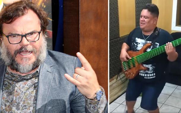 O ator e músico Jack Black e o baixista potiguar Júnior Groovador (Foto: Reprodução) O ator e músico Jack Black e o baixista potiguar Júnior Groovador
