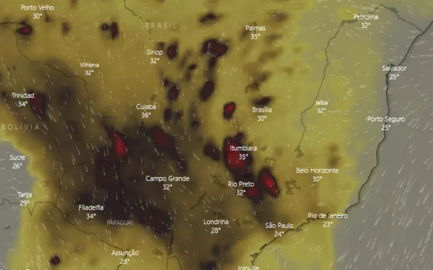 Queimadas espalham fumaça pelo Brasil (Foto: Reprodução/Windy) Queimadas espalham fumaça pelo Brasil