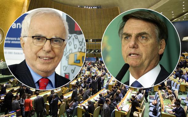 Embaixador Samuel Pinheiro Guimarães, Bolsonaro e sede da ONU (Foto: Divulgação) Embaixador Samuel Pinheiro Guimarães, Bolsonaro e sede da ONU