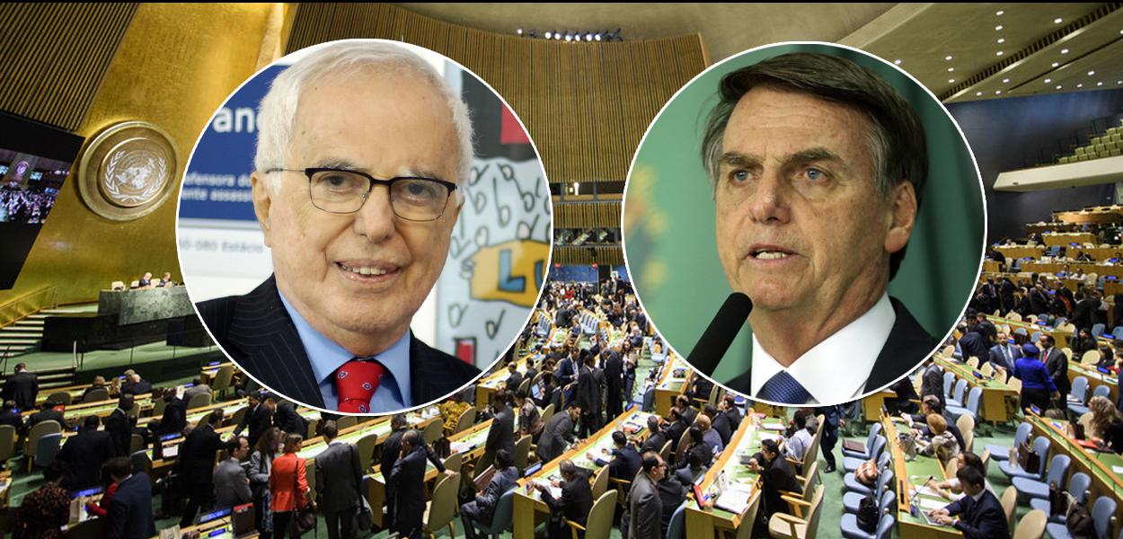 Embaixador Samuel Pinheiro Guimarães, Bolsonaro e sede da ONU (Foto: Divulgação) Embaixador Samuel Pinheiro Guimarães, Bolsonaro e sede da ONU
