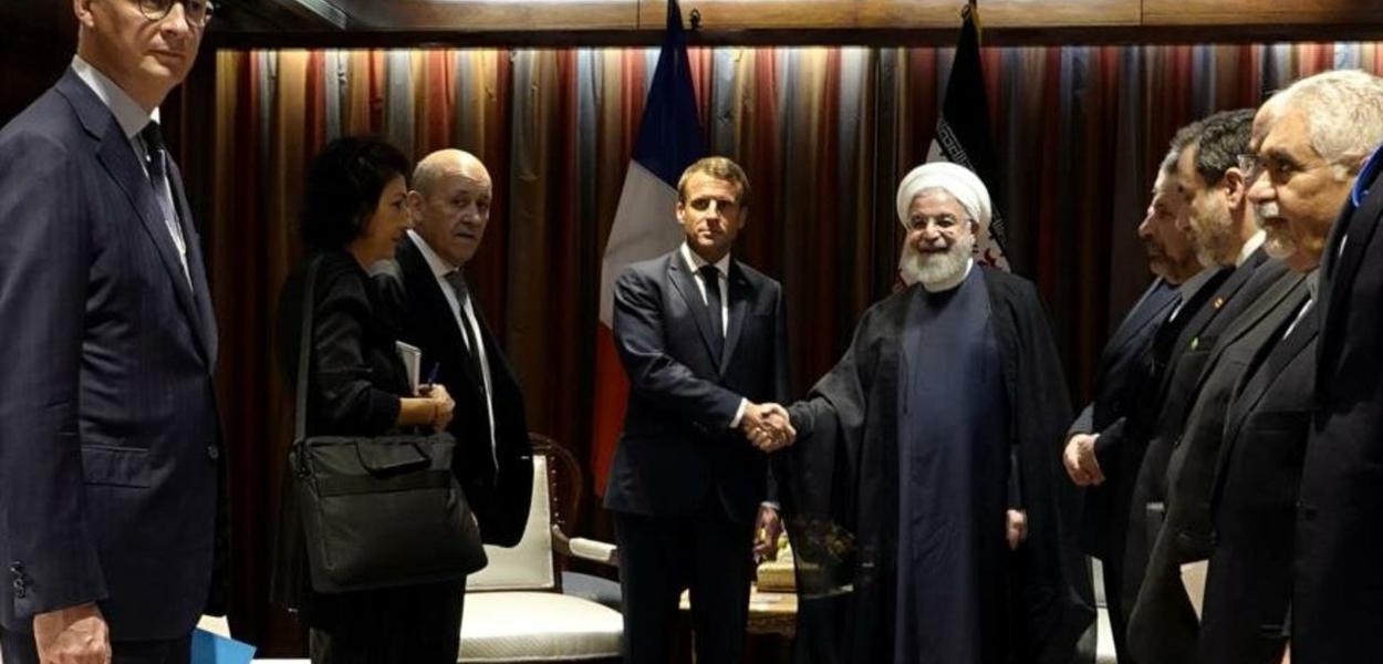 Rohani (Irã) e Macron (França) (Foto: HispanTV) Rohani (Irã) e Macron (França)