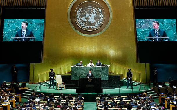 Jair Bolsonaro discursa durante o Debate Geral da 74ª Sessão da Assembleia Geral das Nações Unidas (Foto: Alan Santos/PR) Jair Bolsonaro discursa durante o Debate Geral da 74ª Sessão da Assembleia Geral das Nações Unidas