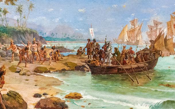 Desembarque de Pedro Álvares Cabral em Porto Seguro no ano de 1500 (Foto: Óleo sobre tela de Oscar Pereira da Silva (1922)) Desembarque de Pedro Álvares Cabral em Porto Seguro no ano de 1500