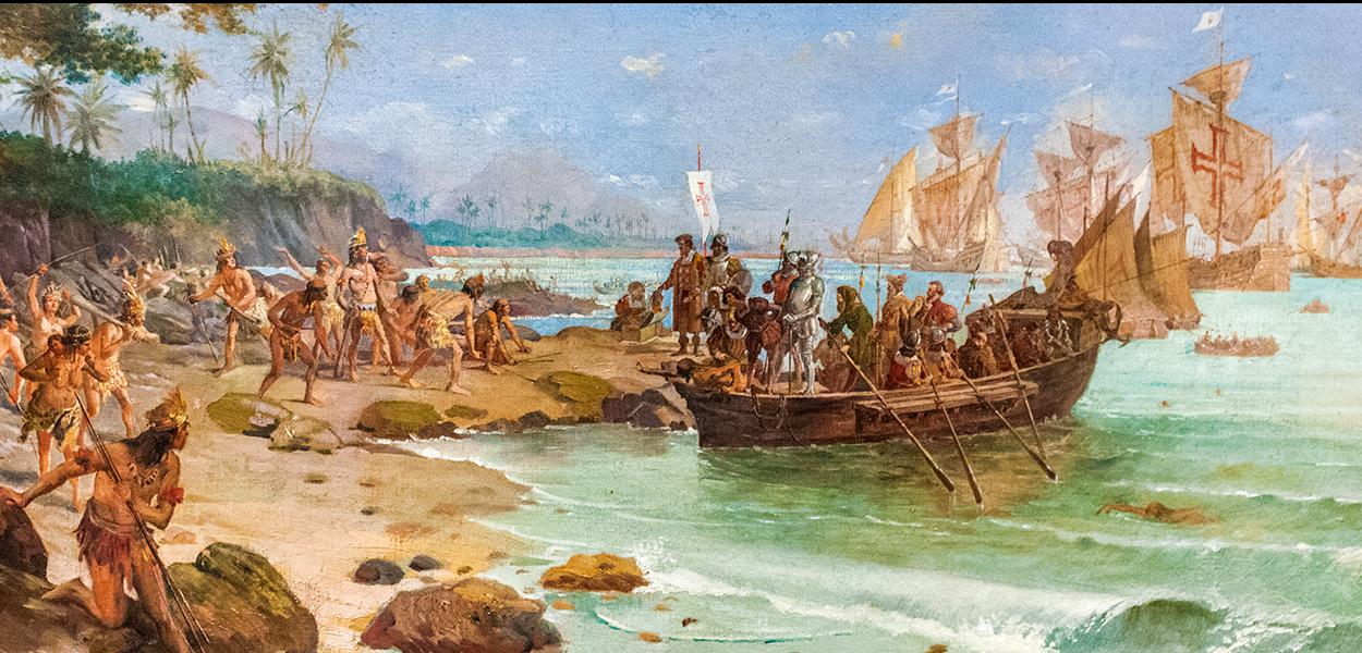 Desembarque de Pedro Álvares Cabral em Porto Seguro no ano de 1500 (Foto: Óleo sobre tela de Oscar Pereira da Silva (1922)) Desembarque de Pedro Álvares Cabral em Porto Seguro no ano de 1500