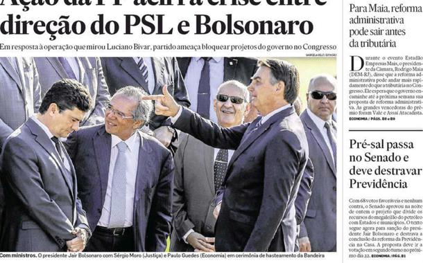 Jair Bolsonaro "executa" Sergio Moro em foto (Foto: Reprodução/O Estado de S. Paulo/Gabriela Biló) Jair Bolsonaro "executa" Sergio Moro em foto