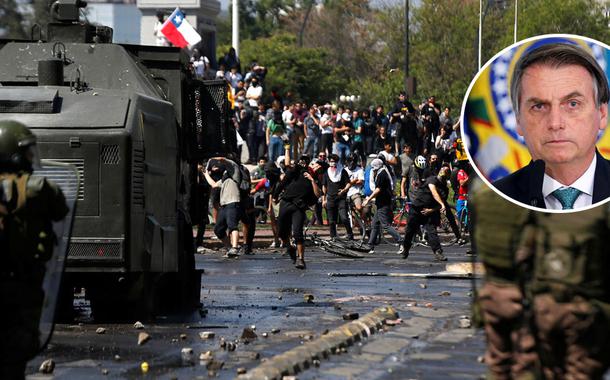 Protestos no Chile e Jair Bolsonaro (Foto: Reuters) Protestos no Chile e Jair Bolsonaro