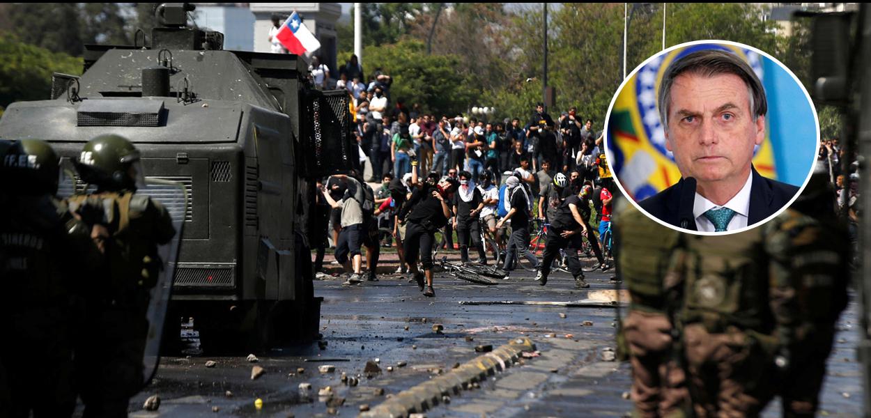 Protestos no Chile e Jair Bolsonaro (Foto: Reuters) Protestos no Chile e Jair Bolsonaro