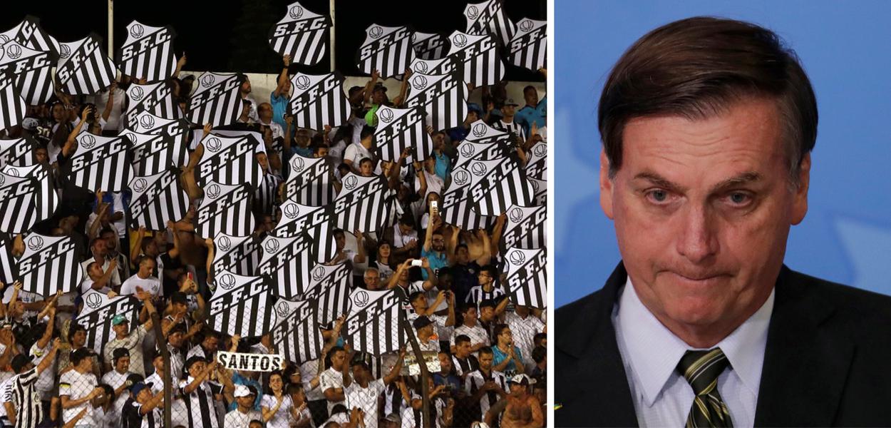 Torcidas do Santos repudiam presença de Bolsonaro (Foto: Reuters) Torcidas do Santos repudiam presença de Bolsonaro