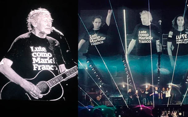 Cantor Roger Waters vestindo camiseta em homenagem a Marielle Franco (Foto: Reprodução/Twitter) Cantor Roger Waters vestindo camiseta em homenagem a Marielle Franco