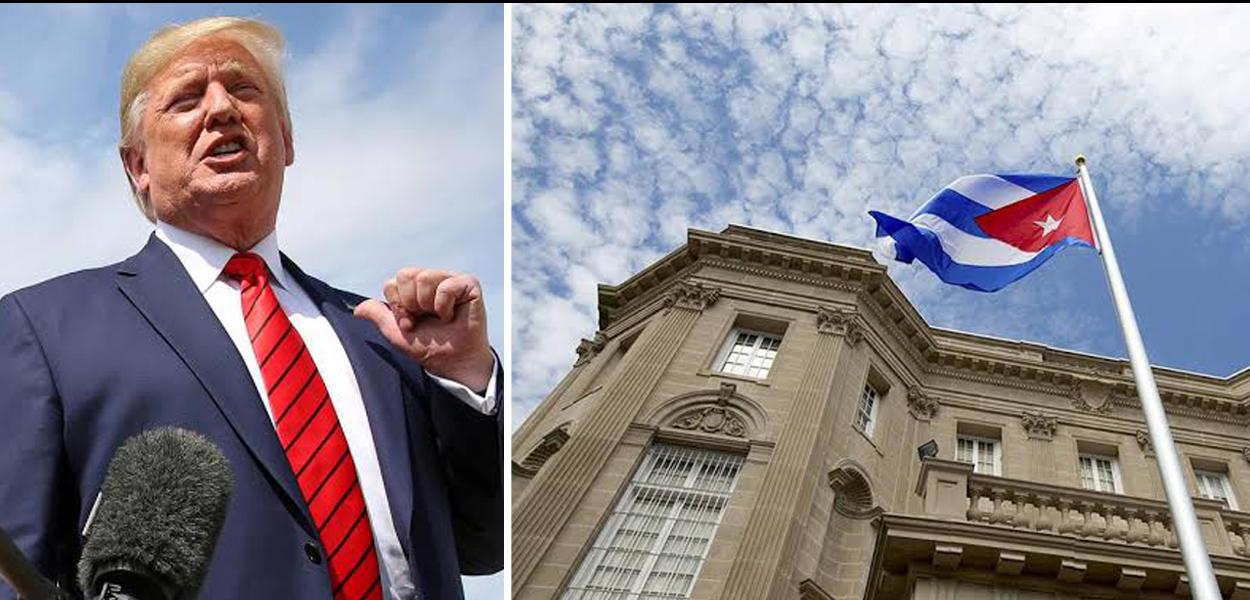 Donald Trump e a bandeira de Cuba (Foto: Reuters) Donald Trump e a bandeira de Cuba