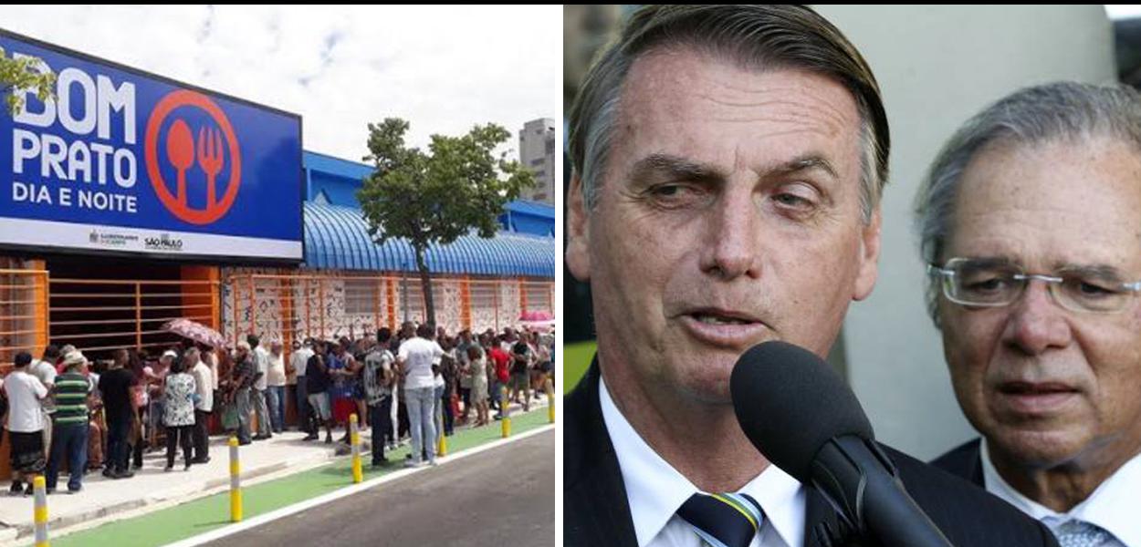 Restaurante popular e a dupla Bolsonaro e Guedes (Foto: Reprodução: Facebook | Fabio Rodrigues Pozzebom/Agência Brasil) Restaurante popular e a dupla Bolsonaro e Guedes