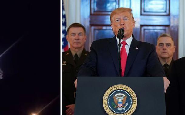 Ataque à base militar americana, um dia antes do pronunciamento de Trump (Foto: Reprodução / Reuters) Ataque à base militar americana, um dia antes do pronunciamento de Trump
