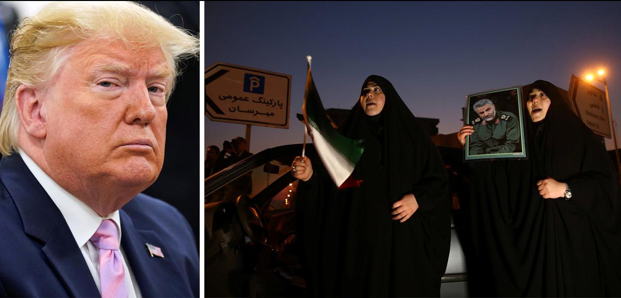 Trump e velório do general Qassem Soleimani no Irã. (Foto: Reuters) Trump e velório do general Qassem Soleimani no Irã.