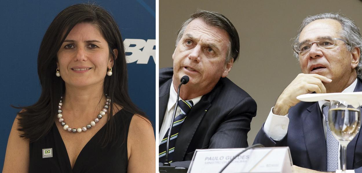 Zeina Latif, Jair Bolsonaro e Paulo Guedes (Foto: Romério Cunha/CC/PR | PR) Zeina Latif, Jair Bolsonaro e Paulo Guedes