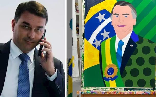 Flávio Bolsonaro e quadro de Romero Britto (Foto: Reuters | Reprodução) Flávio Bolsonaro e quadro de Romero Britto