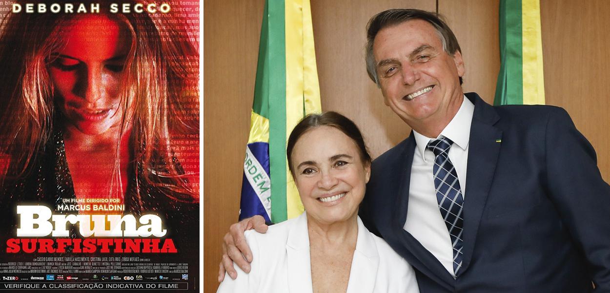 Cartaz do filme Bruna Surfistinha, Regina Duarte e Jair Bolsonaro (Foto: Divulgação | Carolina Antunes/PR) Cartaz do filme Bruna Surfistinha, Regina Duarte e Jair Bolsonaro