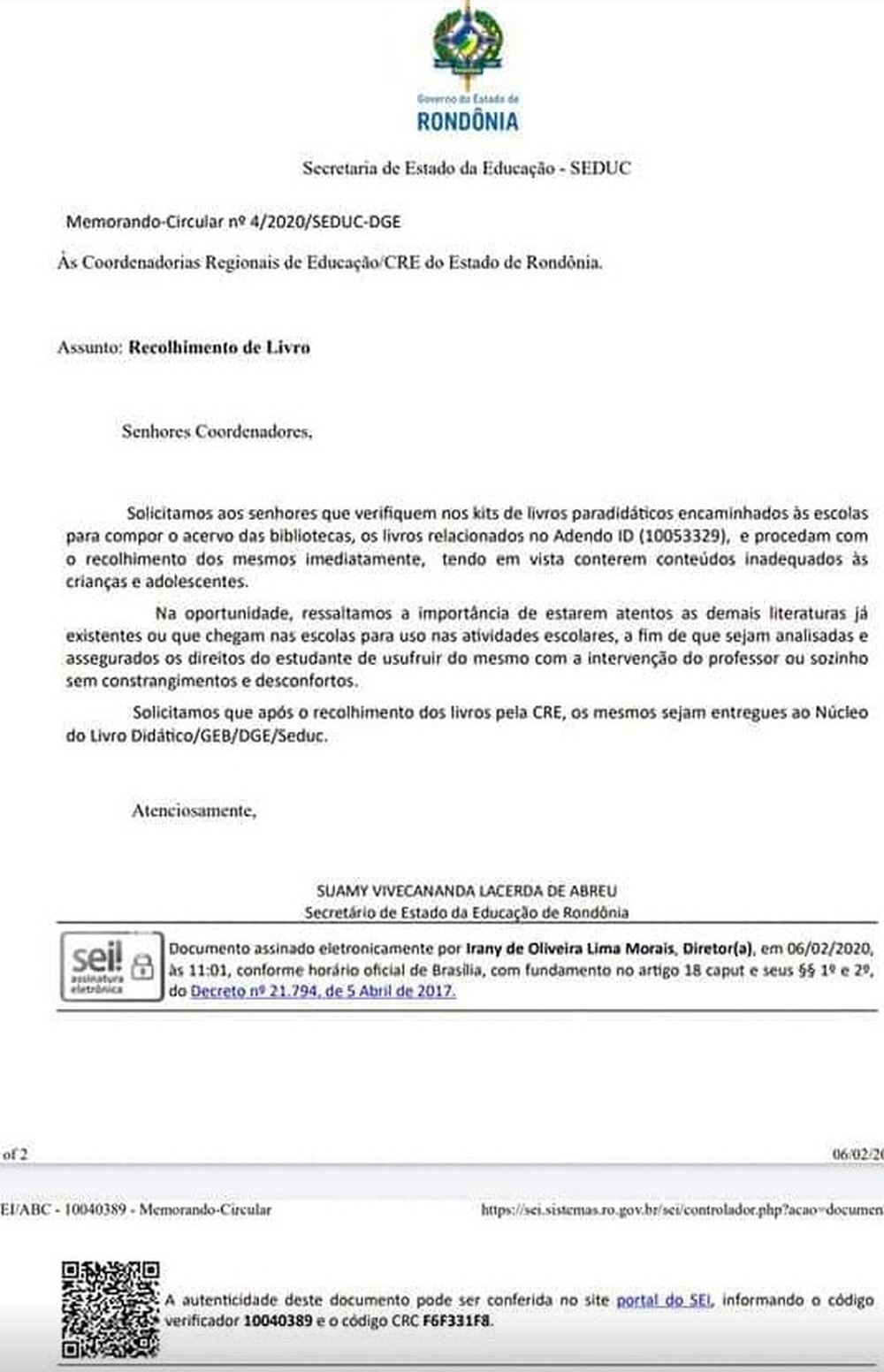 secretari educação rondonia